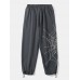 Mens Spider Web Letter Print Cotton Drawstring Cuff Pants