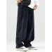 Mens Corduroy Drawstring Casual Wide Leg Pants With Pocket