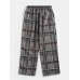 Mens Corduroy Ethnic Style Print Drawstring Casual Pants