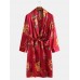 Mens Long Sleeve Silk Bathrobe Nightdress Sleepwear