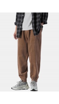 Mens Corduroy Seam Detail Solid Color Drawstring Elastic Cuffed Pants