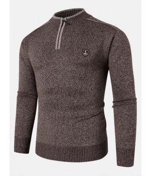 Mens Applique Half Zipped Front Pullover Knitted Sweaters