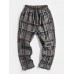 Mens Corduroy Ethnic Style Print Drawstring Casual Pants