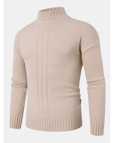 Mens Solid Color Mock Neck Long Sleeve Simple Warm Sweaters