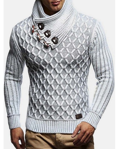 Mens Graphics Knitted Texture High Neck Warm Pullover Sweaters