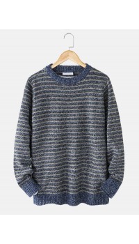 Mens Stripe Round Neck Warm Vintage Knitted Sweaters