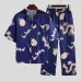 Mens Dragon Print Short Sleeve Pajamas Suit Sleepwear