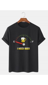 Mens Beers Fuel Meter Print Cotton Short Sleeve T  Shirts