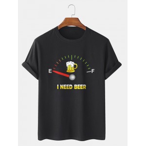 Mens Beers Fuel Meter Print Cotton Short Sleeve T  Shirts