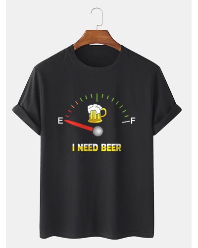 Mens Beers Fuel Meter Print Cotton Short Sleeve T  Shirts