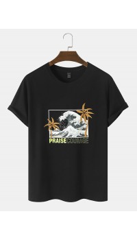 Men Waves   Coconut Tree Print Leisure All Matched Skin Friendly Crew Neck T  Shirts