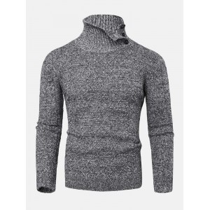 Mens Texture Solid Color High Waist Warm Long Sleeve Knitted Sweaters