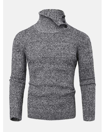 Mens Texture Solid Color High Waist Warm Long Sleeve Knitted Sweaters