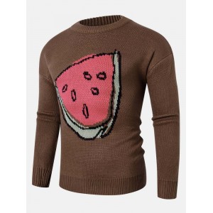 Mens Fruit Knitted Pattern Long Sleeve Casual Sweaters