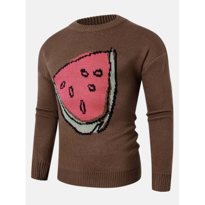 Mens Fruit Knitted Pattern Long Sleeve Casual Sweaters