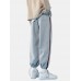 Mens Seam Front Side Ribbon Cotton Casual Drawstring Cuff Pants