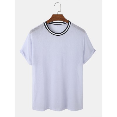 Mens Mesh Contrast Crew Neck Thin Short Sleeve T  Shirts