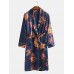 Mens Long Sleeve Silk Bathrobe Nightdress Sleepwear