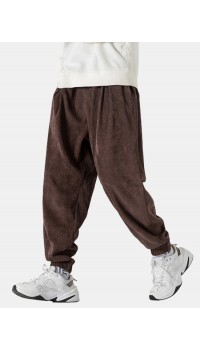 Mens Corduroy Texture Pocket Casual Beam Feet Pants