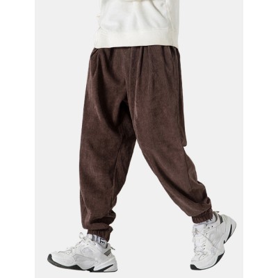 Mens Corduroy Texture Pocket Casual Beam Feet Pants