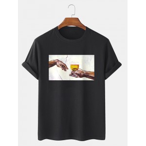 Mens Beers Figure Hand Graphic Cotton Short Sleeve T  Shirts