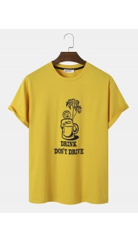 Mens Beers Coconut Tree Slogan Print Holiday Short Sleeve T  Shirts