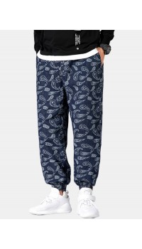 Mens Paisley Print Drawstring Ethnic Style Jogger Pants With Pocket