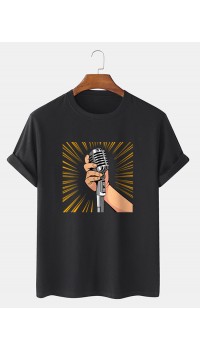 Mens Microphone Hand Graphic Short Sleeve Cotton T  Shirts