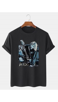 Mens Guitar Anime Figure Graphic Short Sleeve Cotton Leisure T  Shirts