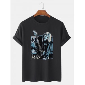 Mens Guitar Anime Figure Graphic Short Sleeve Cotton Leisure T  Shirts