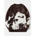 Men Contrast Landscape Loose Pullover Drop Shoulder Knitted Sweaters