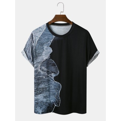 Men Waves Patchwork Crew Neck Graceful Leisure All Matched T  Shirts